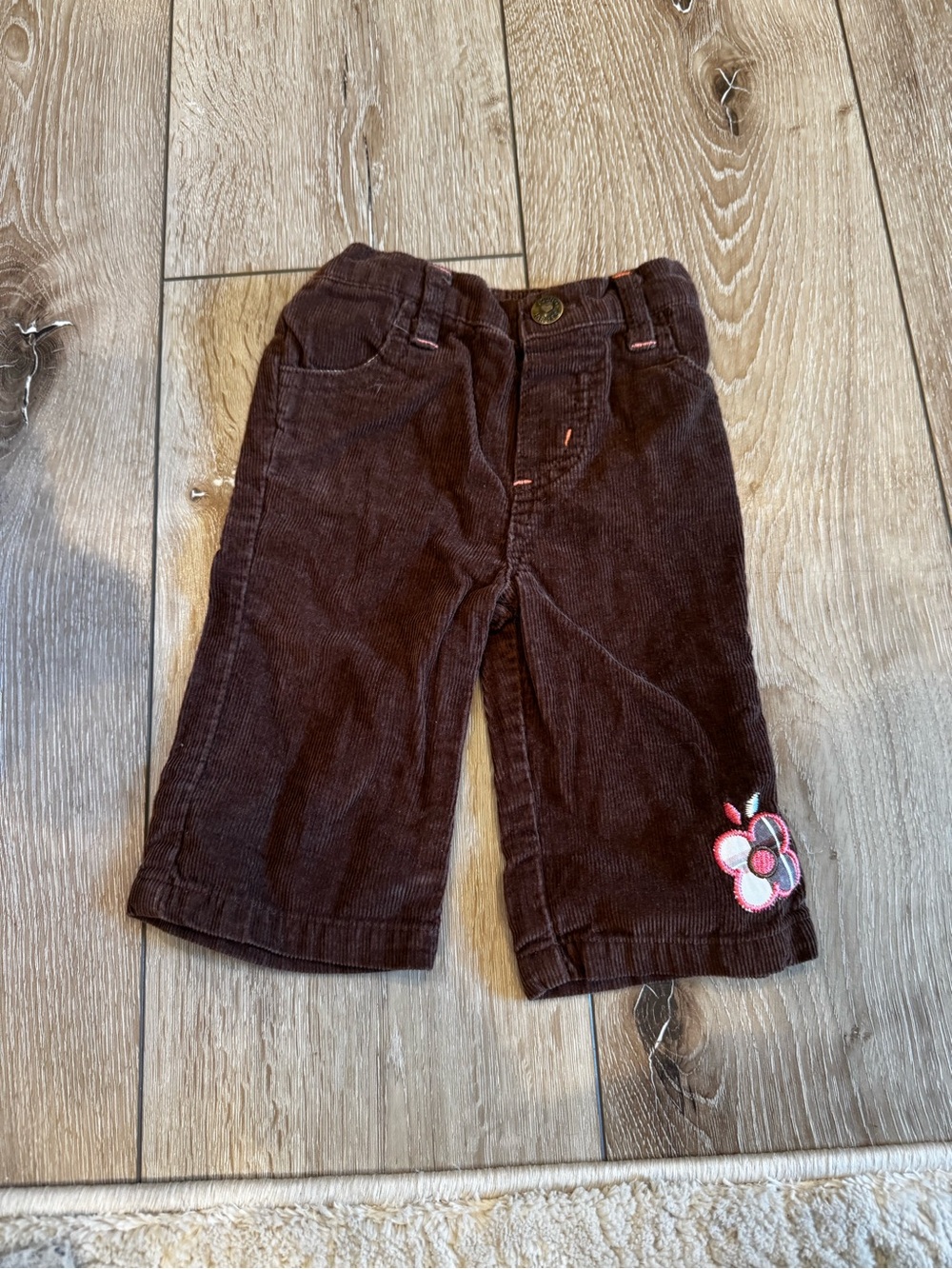 Source Unknown Brown Corduroy Girls' Flower Trim Pants